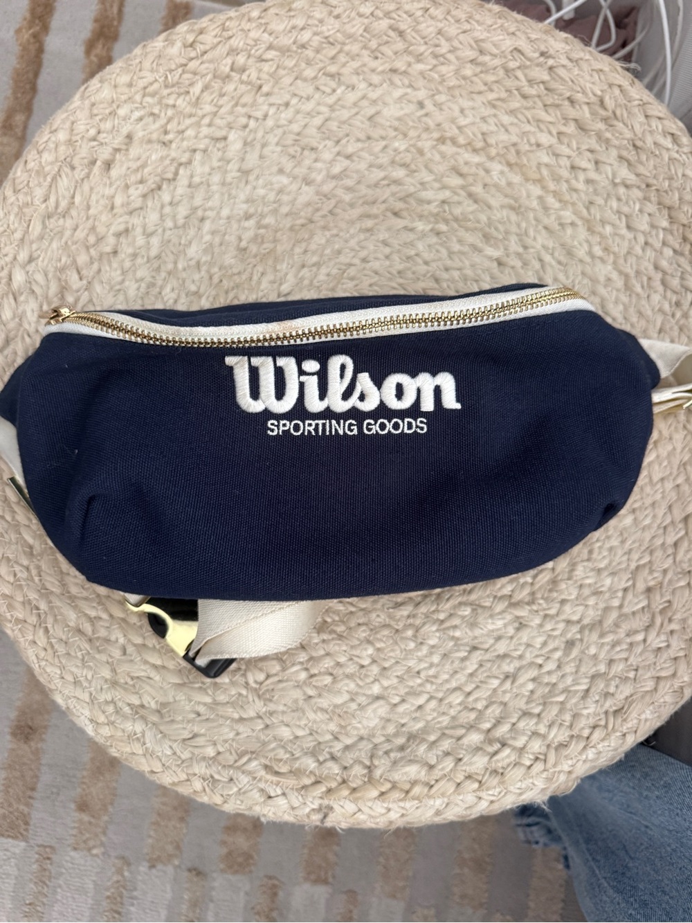 Retro Wilson Navy Canvas Crossbody Bag with Gold Zipper